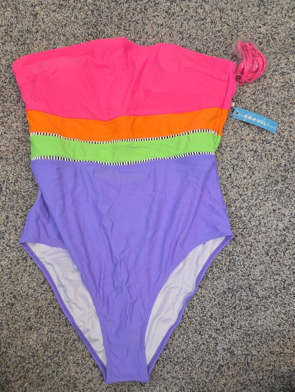 Popvil Womens Bright Colorblock One-Piece Swimsuit - Neon